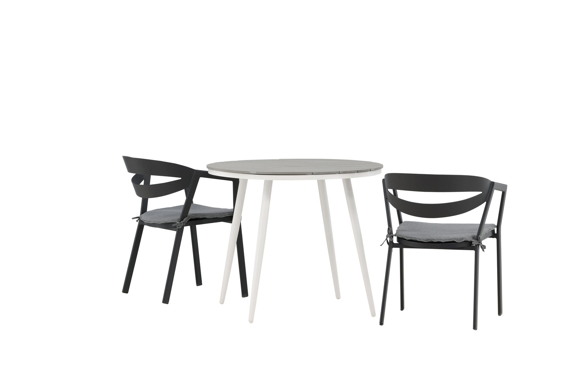 Venture Home Break - spisebord rund- White / Grey - Alu / Aintwood - 90ø _1+ Slit - Spisebordsstol inc Cushion- Black /Grey - Aluminium - _2