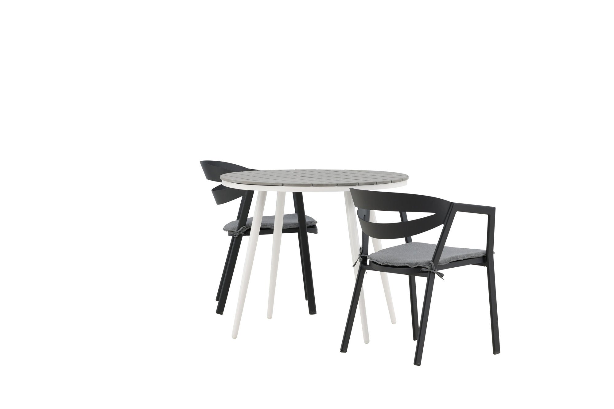 Venture Home Break - spisebord rund- White / Grey - Alu / Aintwood - 90ø _1+ Slit - Spisebordsstol inc Cushion- Black /Grey - Aluminium - _2