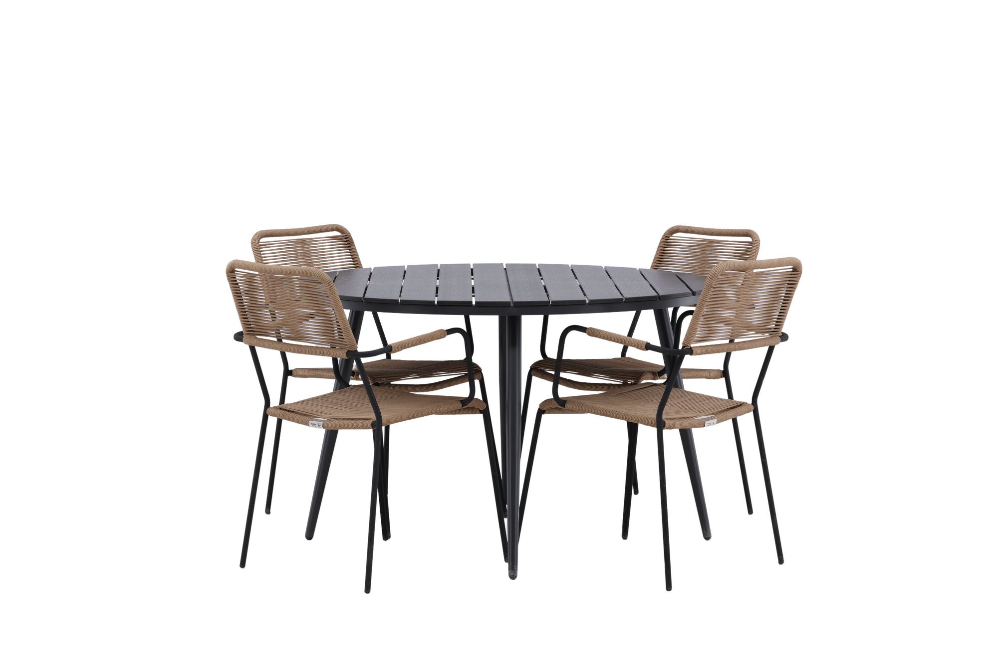 Venture Home Break - spisebord rund- Black / Black - Alu / Aintwood - 120ø _1+ Lindos - Armchair - Black Alu / Latte Rope _4