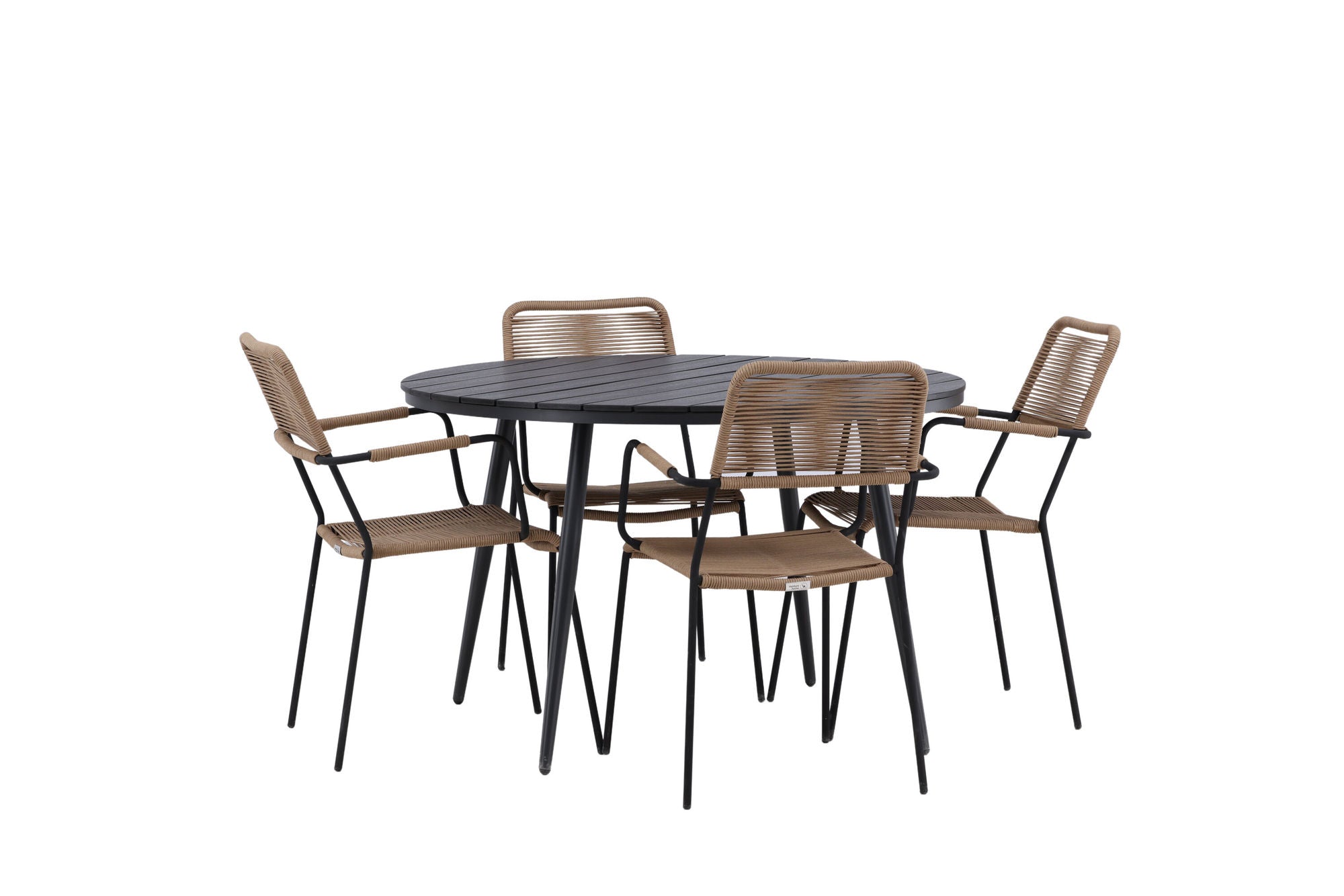 Venture Home Break - spisebord rund- Black / Black - Alu / Aintwood - 120ø _1+ Lindos - Armchair - Black Alu / Latte Rope _4