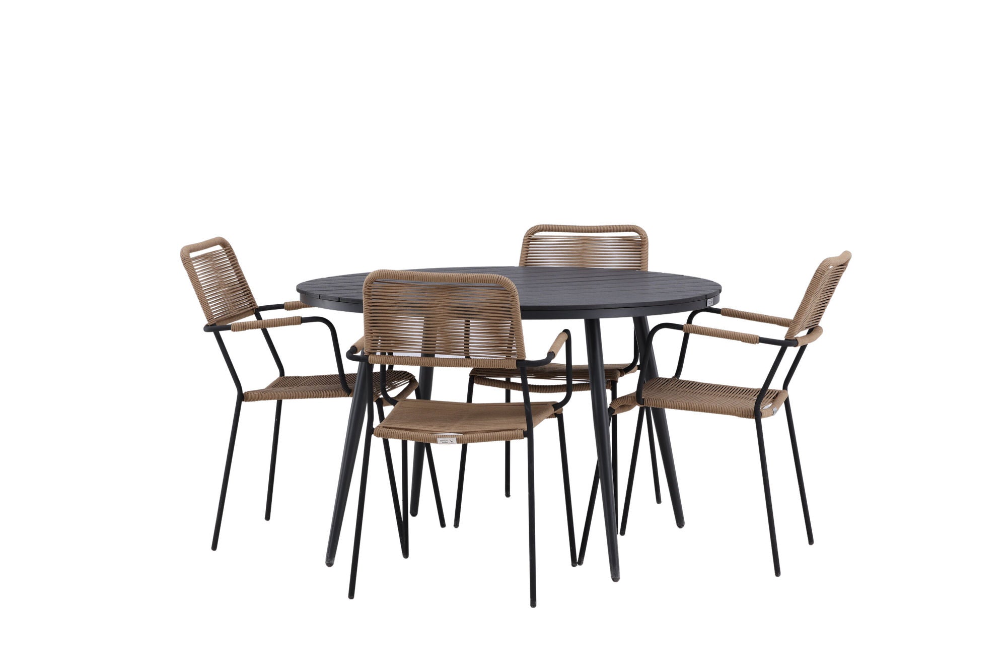 Venture Home Break - spisebord rund- Black / Black - Alu / Aintwood - 120ø _1+ Lindos - Armchair - Black Alu / Latte Rope _4
