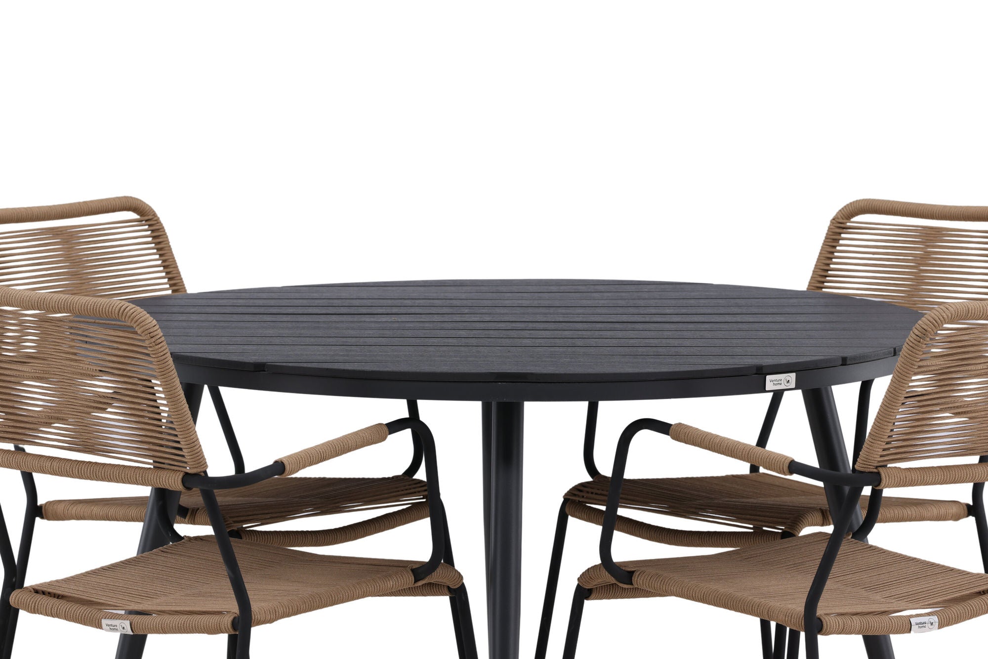 Venture Home Break - spisebord rund- Black / Black - Alu / Aintwood - 120ø _1+ Lindos - Armchair - Black Alu / Latte Rope _4