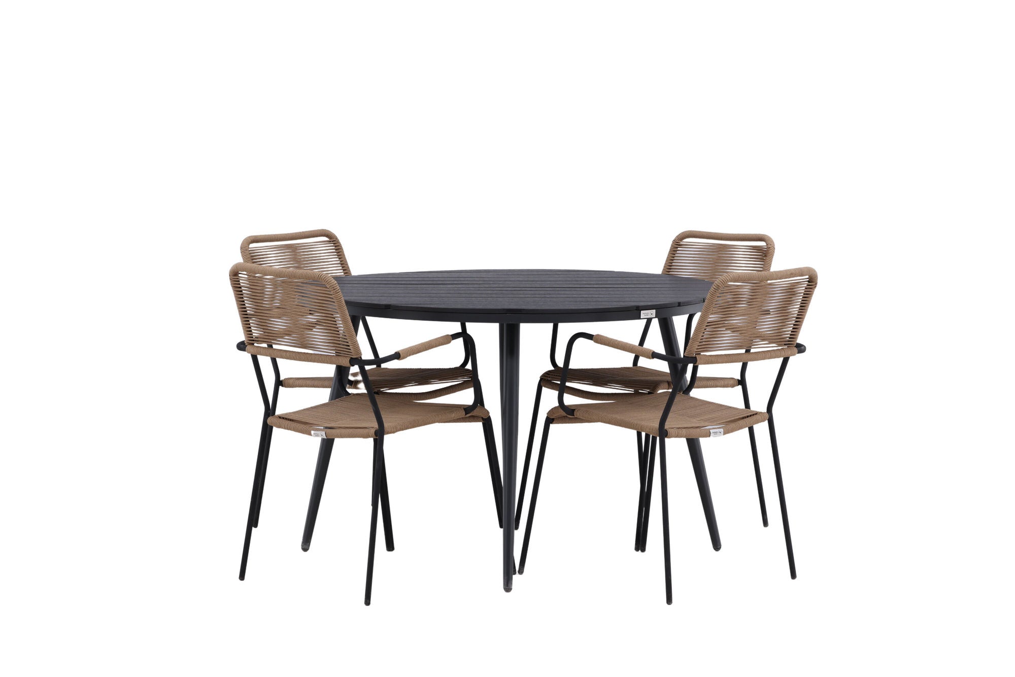 Venture Home Break - spisebord rund- Black / Black - Alu / Aintwood - 120ø _1+ Lindos - Armchair - Black Alu / Latte Rope _4