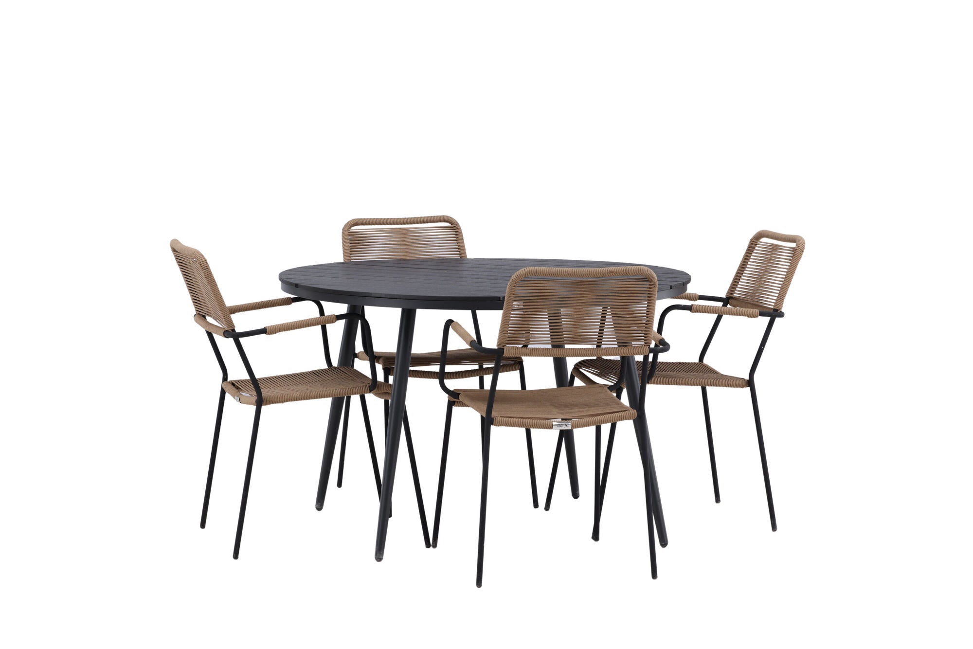 Venture Home Break - spisebord rund- Black / Black - Alu / Aintwood - 120ø _1+ Lindos - Armchair - Black Alu / Latte Rope _4