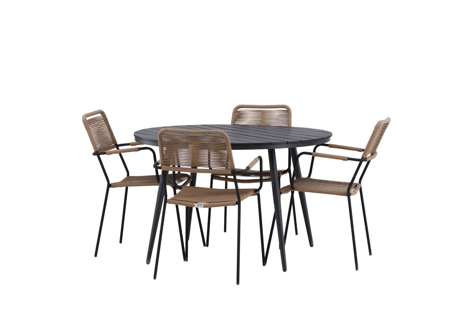 Venture Home Break - spisebord rund- Black / Black - Alu / Aintwood - 120ø _1+ Lindos - Armchair - Black Alu / Latte Rope _4