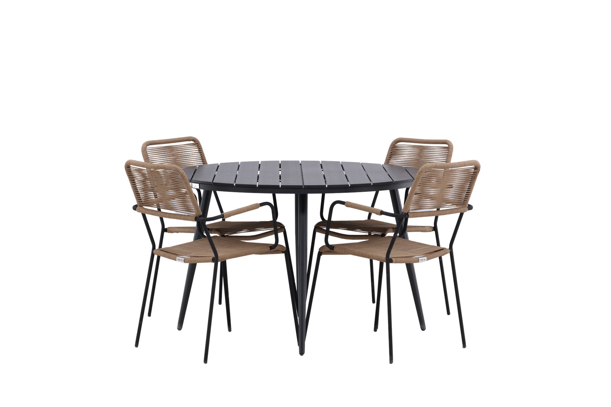 Venture Home Break - spisebord rund- Black / Black - Alu / Aintwood - 120ø _1+ Lindos - Armchair - Black Alu / Latte Rope _4