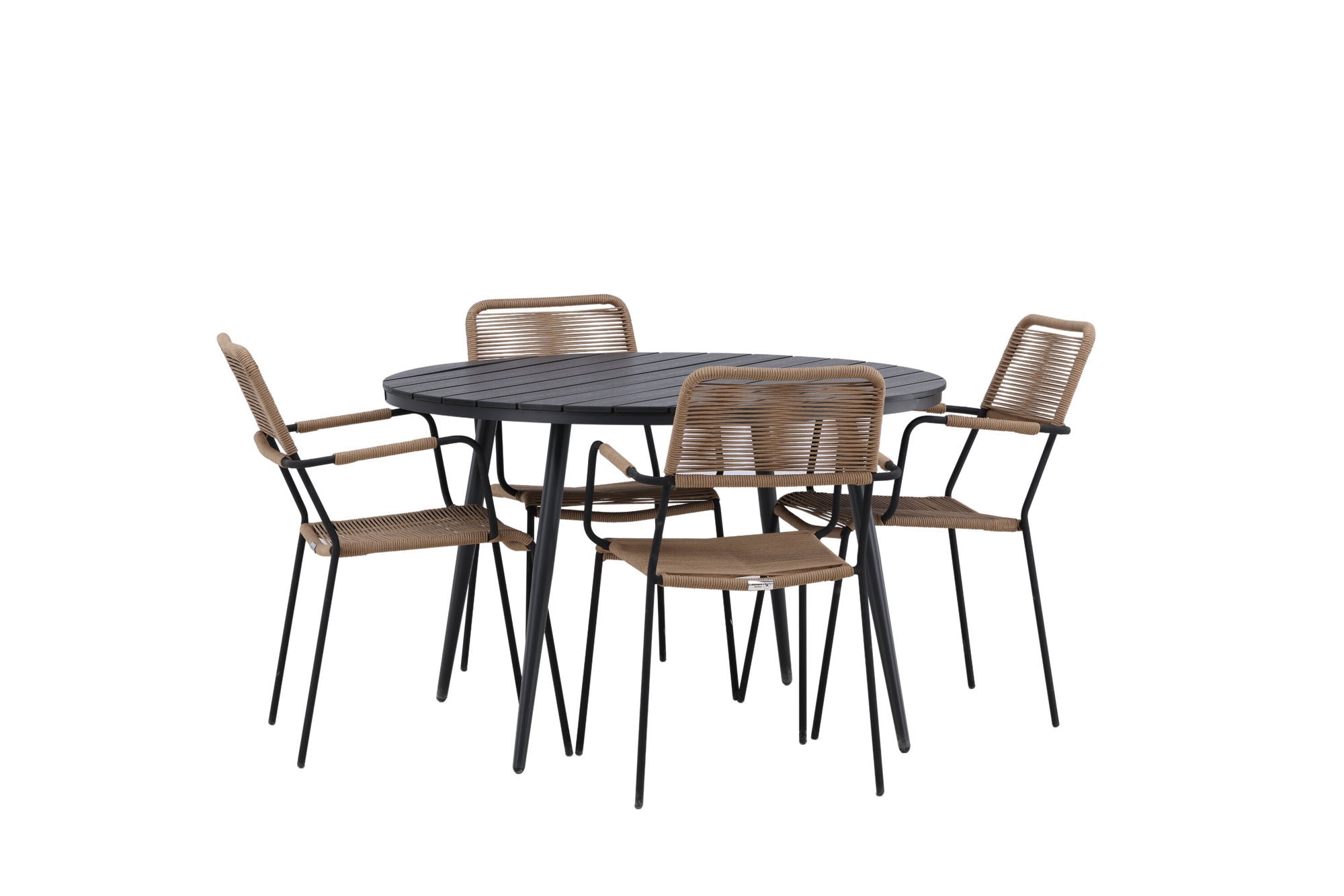 Venture Home Break - spisebord rund- Black / Black - Alu / Aintwood - 120ø _1+ Lindos - Armchair - Black Alu / Latte Rope _4
