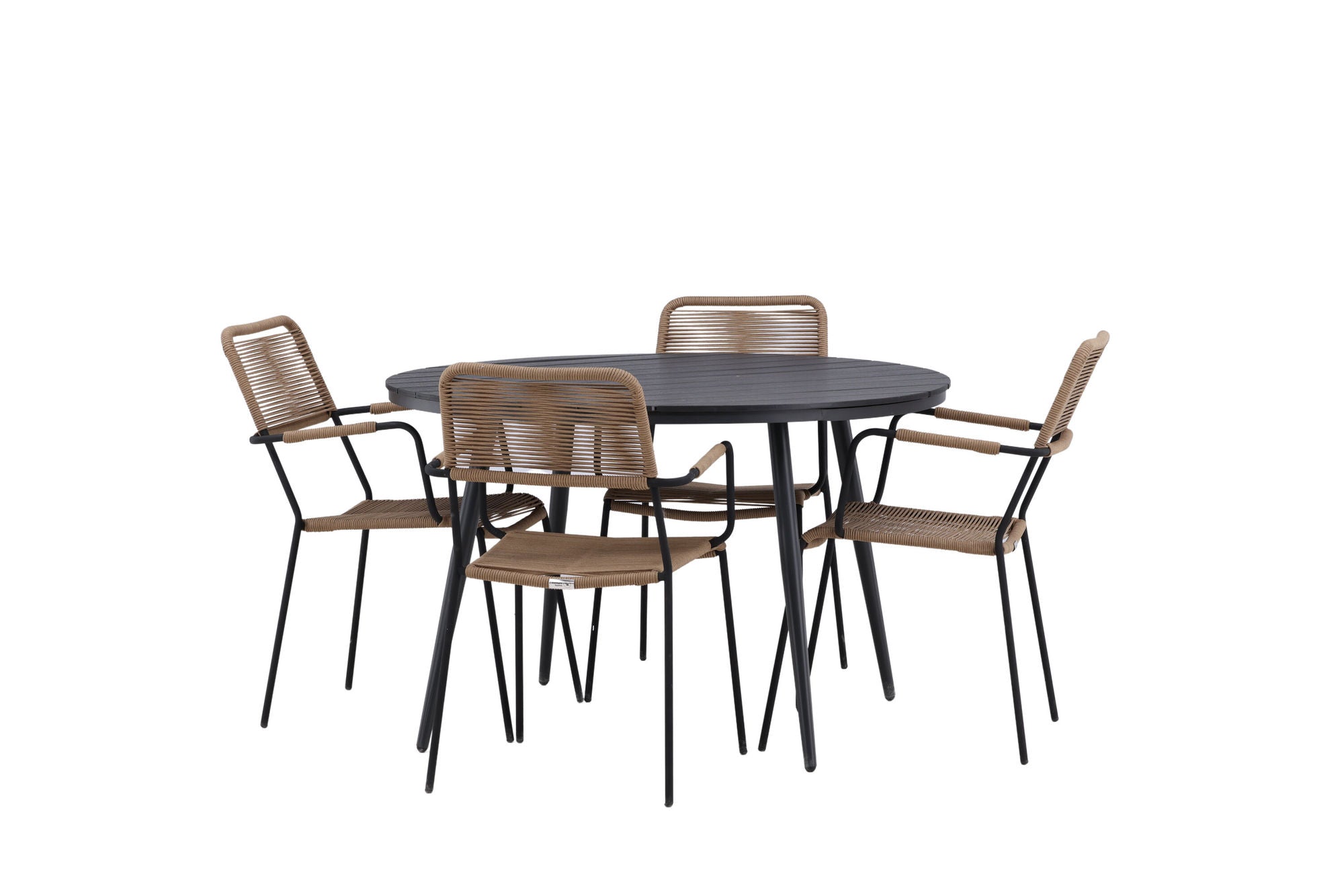 Venture Home Break - spisebord rund- Black / Black - Alu / Aintwood - 120ø _1+ Lindos - Armchair - Black Alu / Latte Rope _4