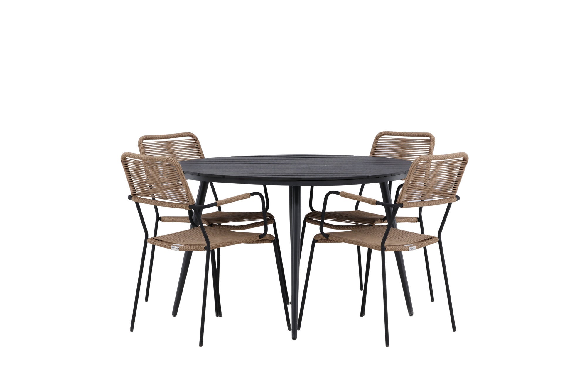 Venture Home Break - spisebord rund- Black / Black - Alu / Aintwood - 120ø _1+ Lindos - Armchair - Black Alu / Latte Rope _4