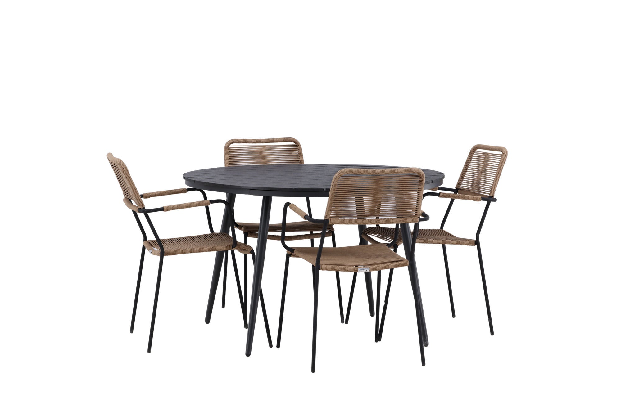 Venture Home Break - spisebord rund- Black / Black - Alu / Aintwood - 120ø _1+ Lindos - Armchair - Black Alu / Latte Rope _4