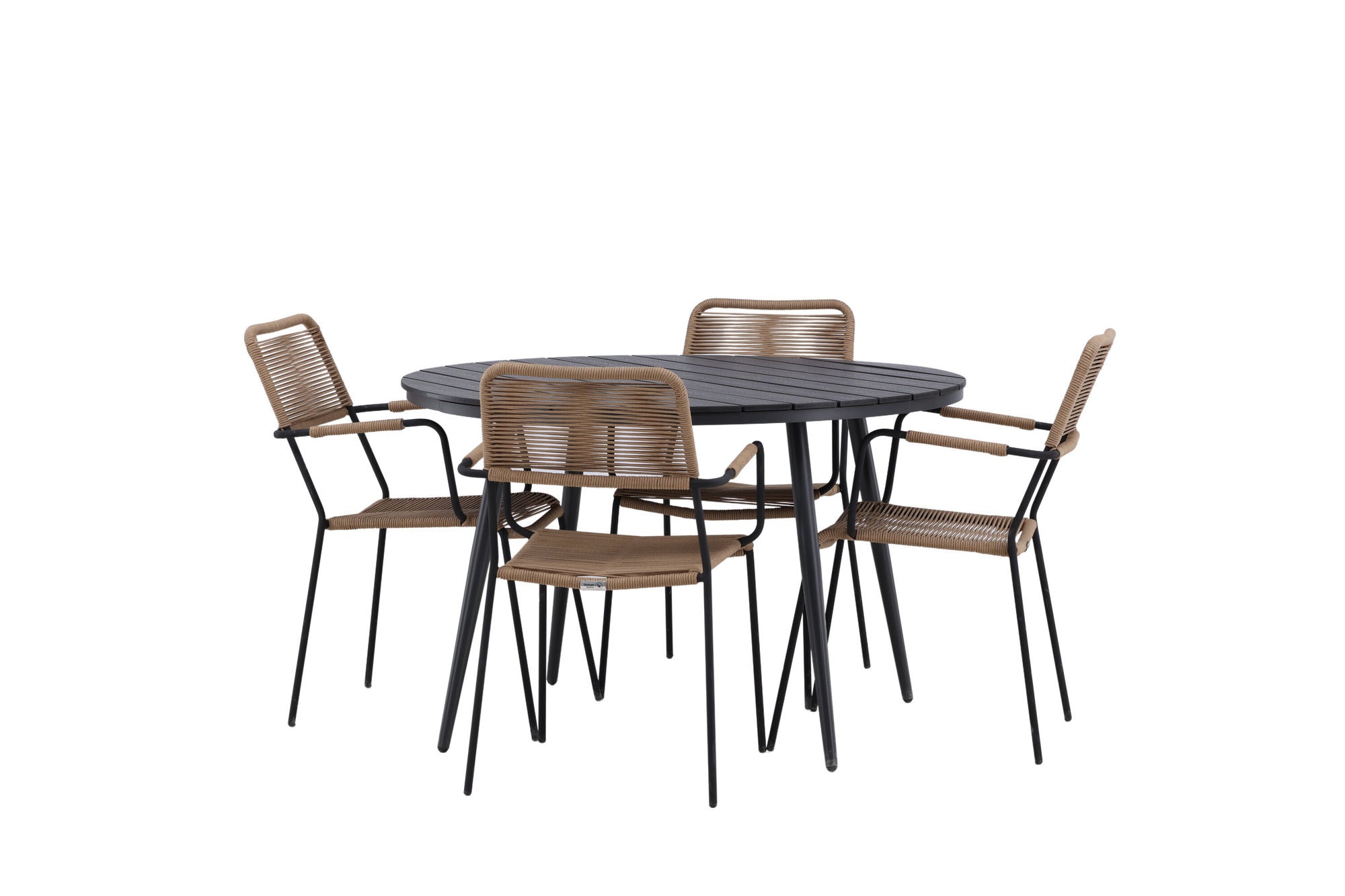 Venture Home Break - spisebord rund- Black / Black - Alu / Aintwood - 120ø _1+ Lindos - Armchair - Black Alu / Latte Rope _4