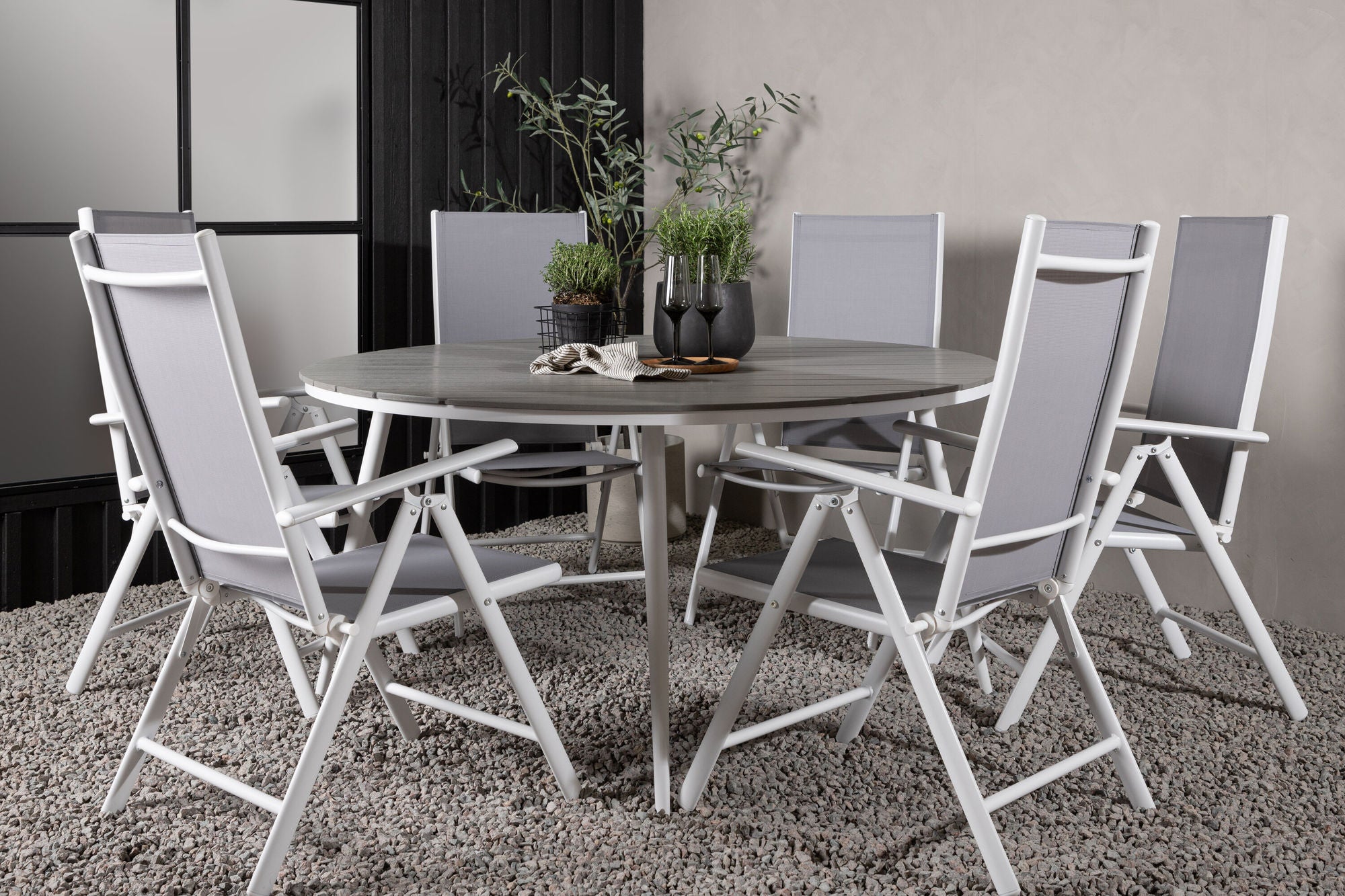 Venture Home Break - spisebord rund- White / Grey - Alu / Aintwood - 150ø _1+ Break 5:pos stol - White/Grey _6