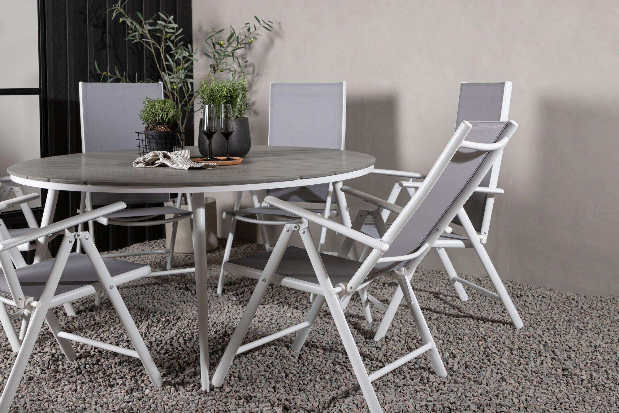 Venture Home Break - spisebord rund- White / Grey - Alu / Aintwood - 150ø _1+ Break 5:pos stol - White/Grey _6