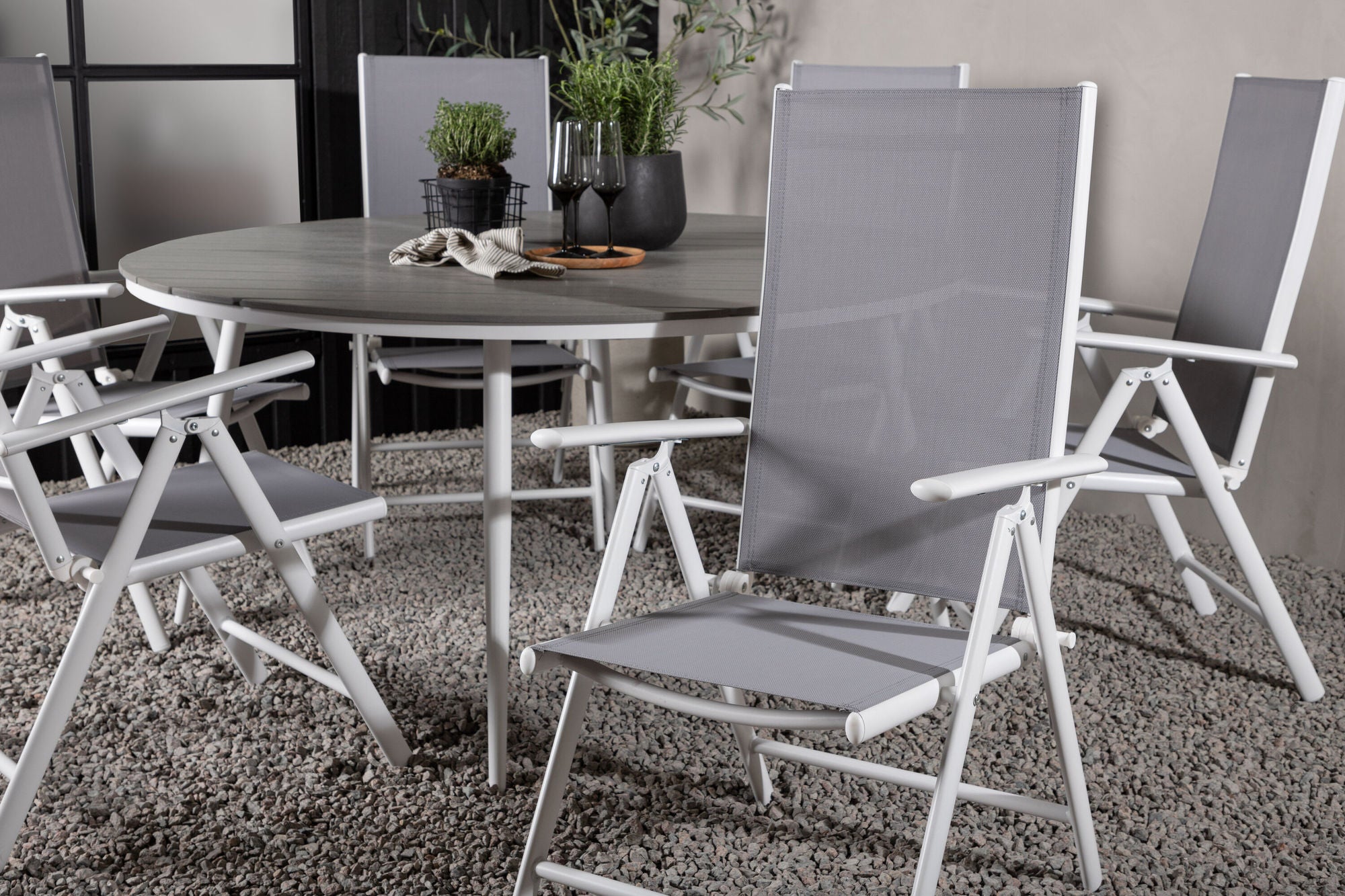 Venture Home Break - spisebord rund- White / Grey - Alu / Aintwood - 150ø _1+ Break 5:pos stol - White/Grey _6