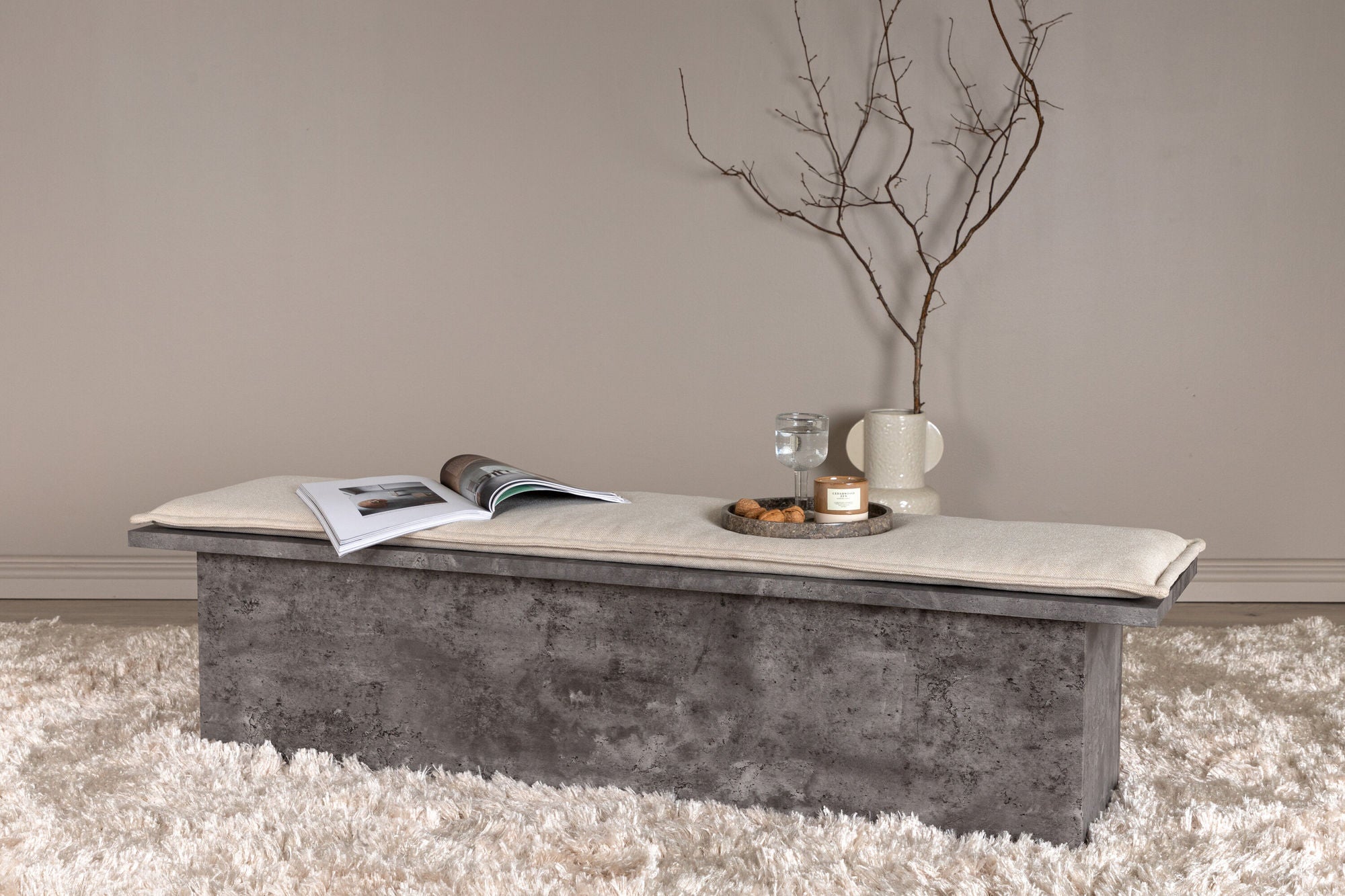 Venture Home Kellogg bænk - Grey / Off White Linen
