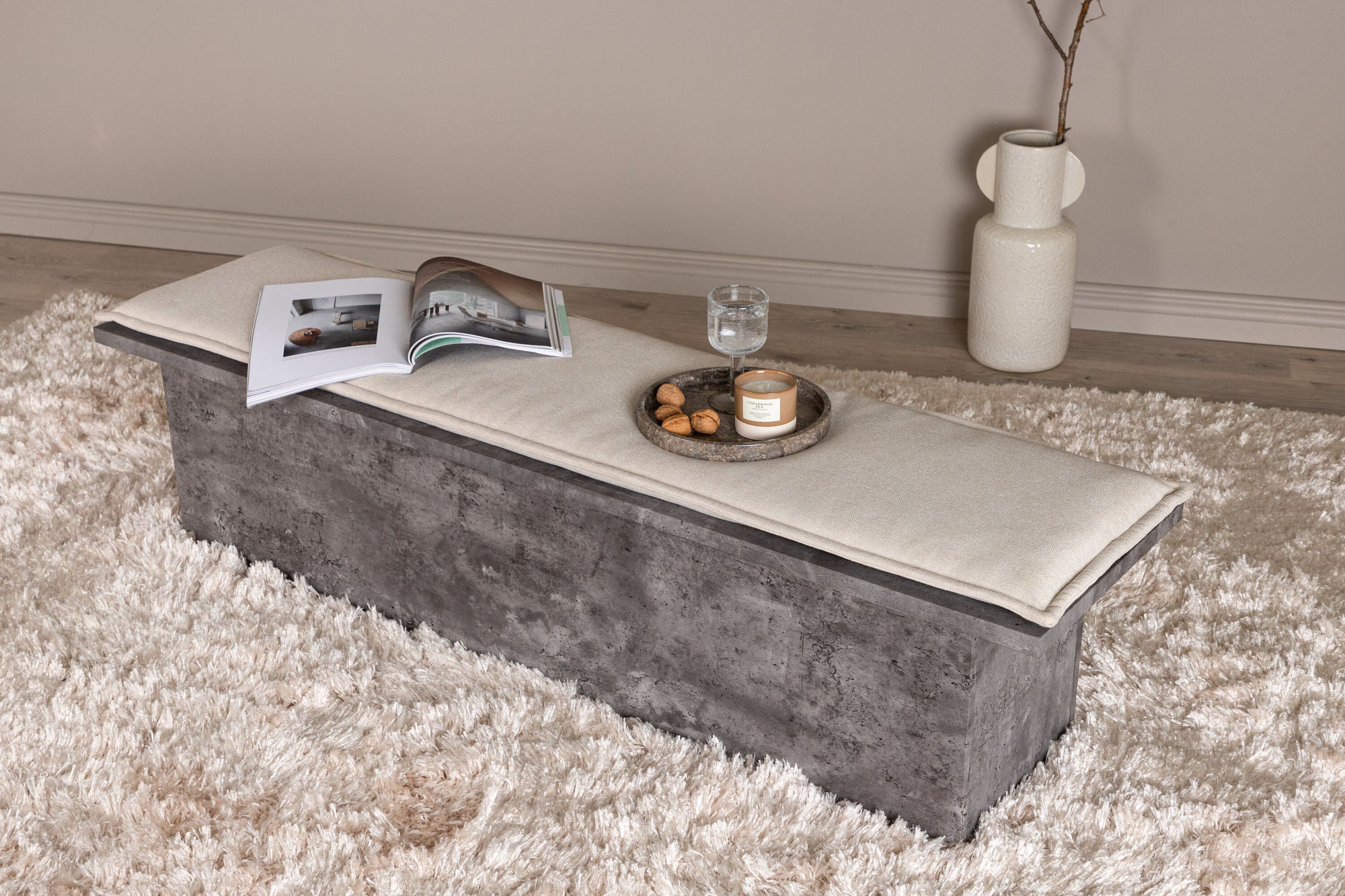 Venture Home Kellogg bænk - Grey / Off White Linen