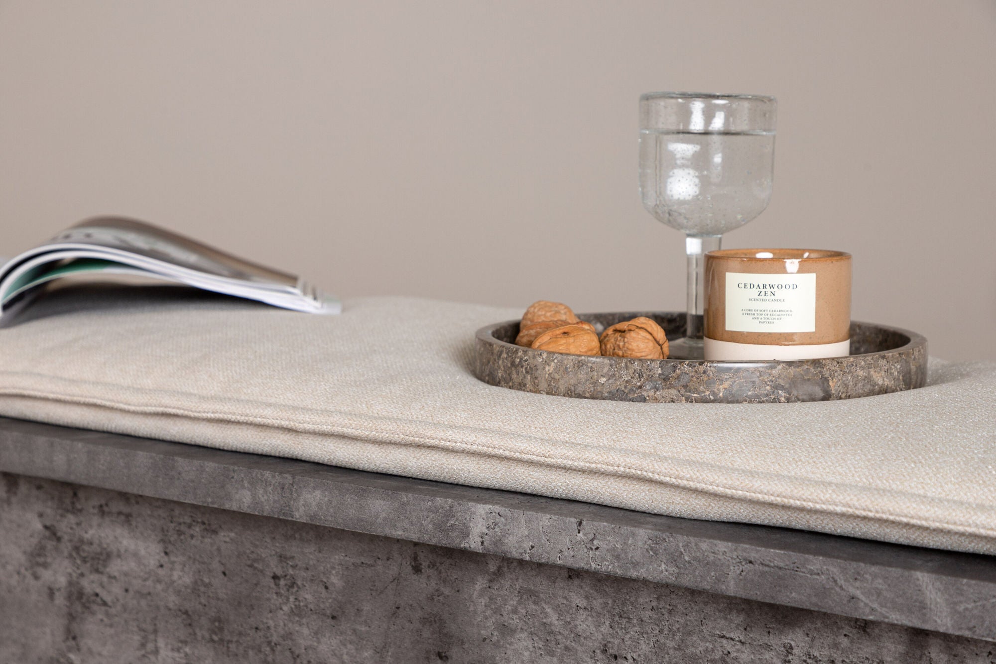 Venture Home Kellogg bænk - Grey / Off White Linen