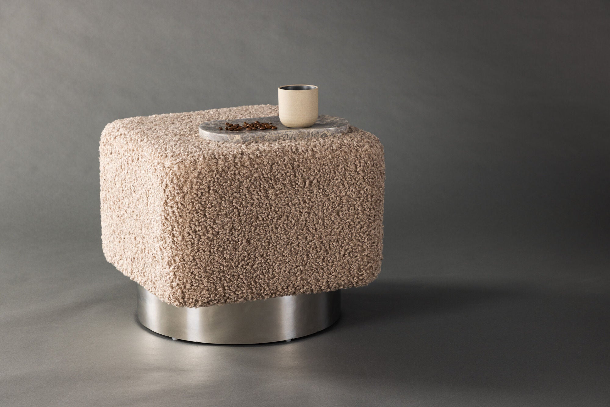 Venture Home Newton Ottoman/Pouf - Silver / Beige Teddy