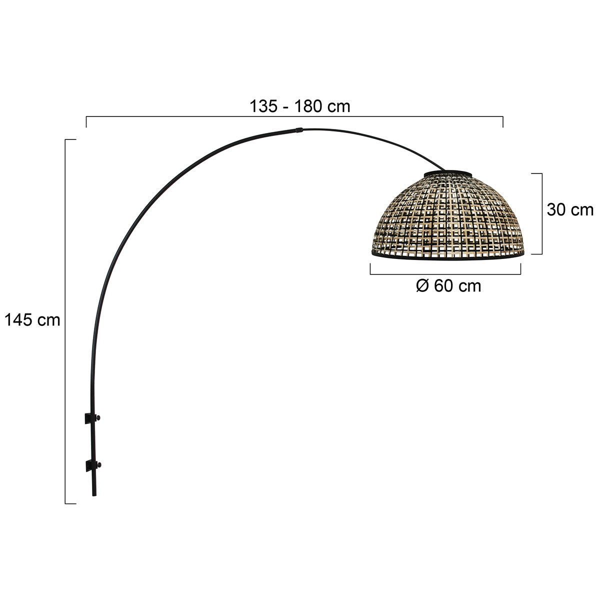 Nox Light 4407ZW – buet væglampe med halvrund lampeskærm 60 cm