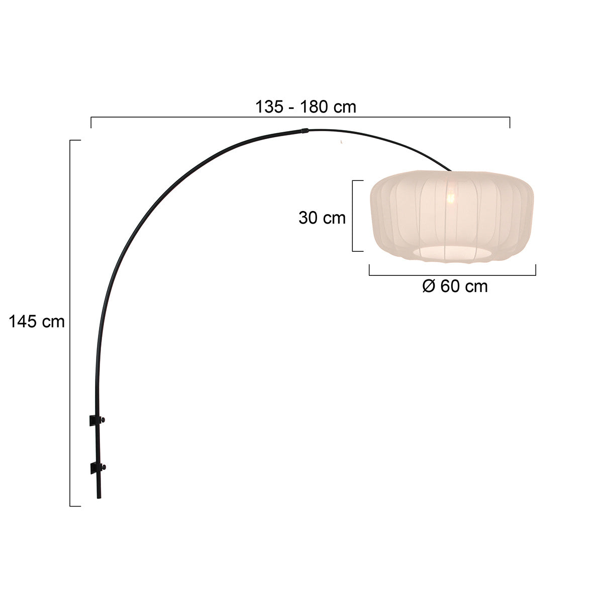 Bue væglampe Vela Lino 4409ZW sort med beige lampskærm Ø60 cm