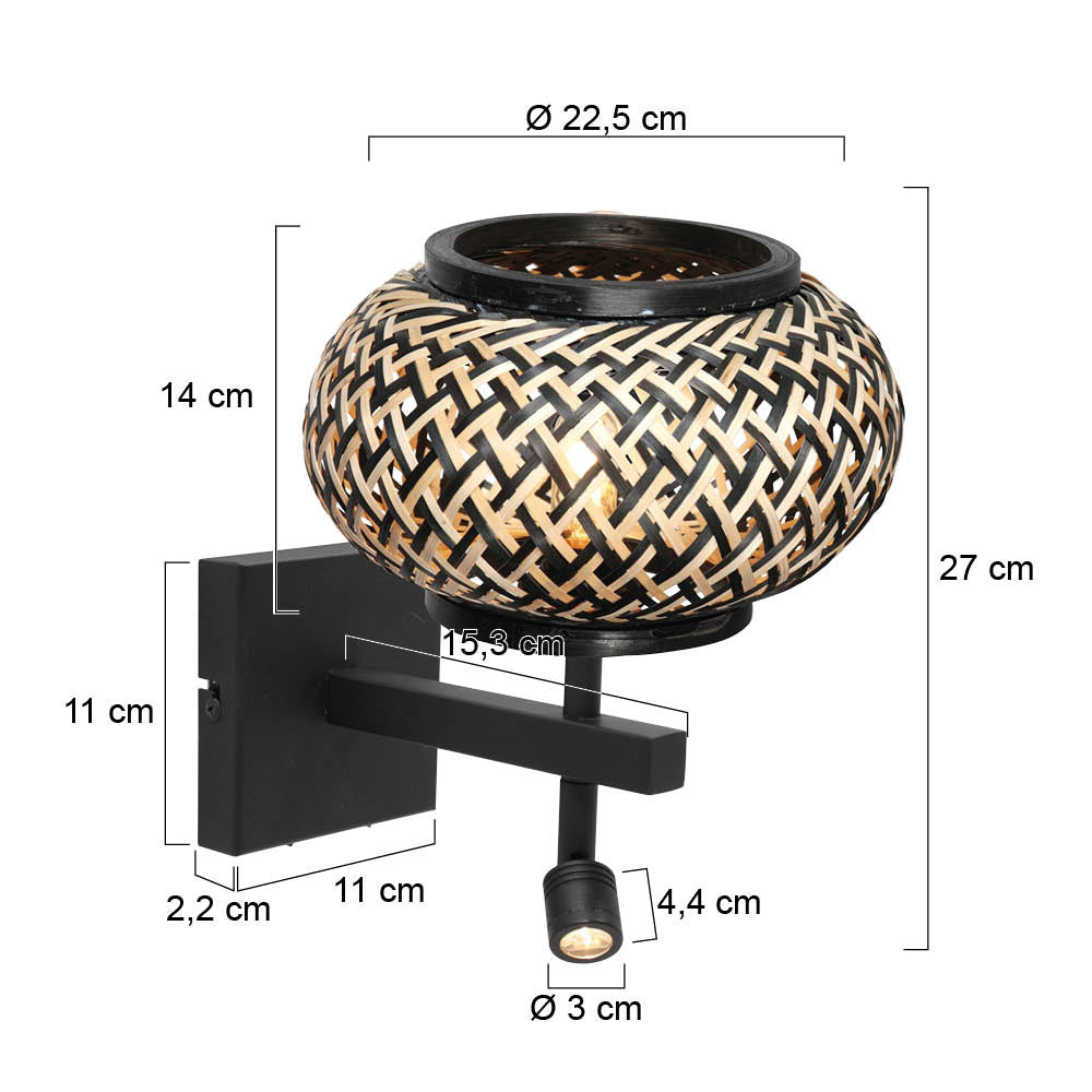 Nox Light 4456ZW – væglampe med lampskærm i bambus og læselampe