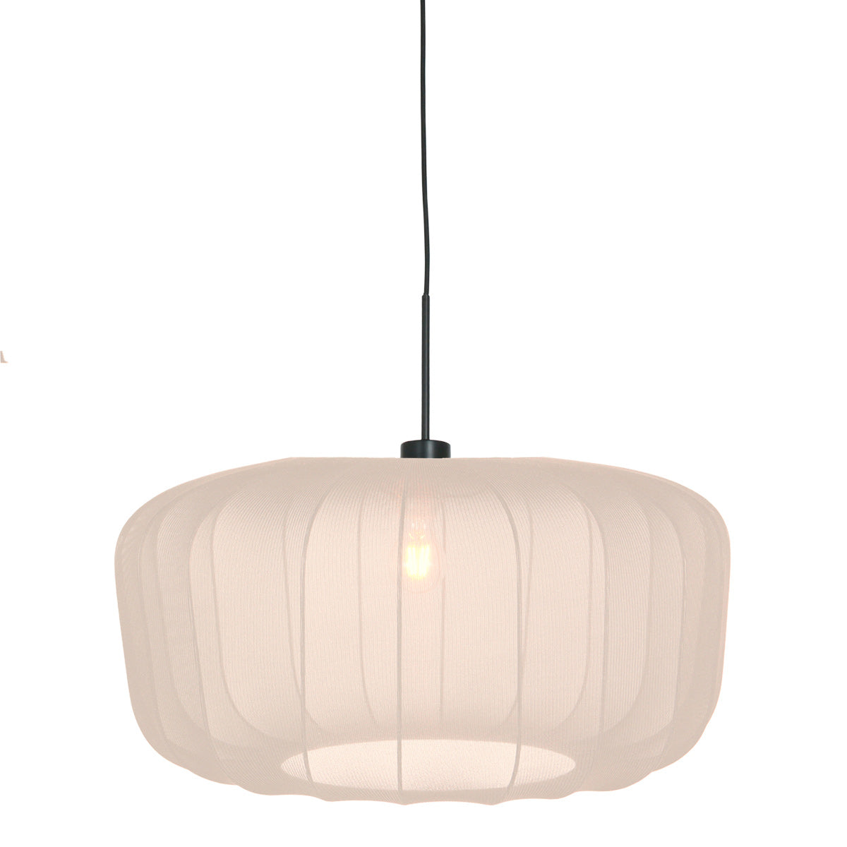 Hængelampe Vela Lino 4485ZW sort med beige-creme stofskærm