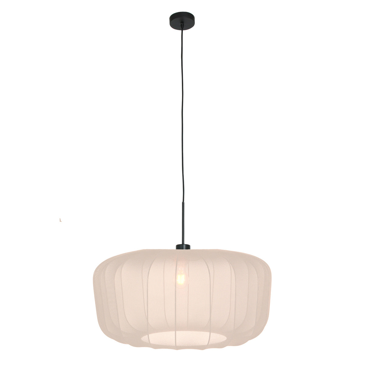 Hængelampe Vela Lino 4485ZW sort med beige-creme stofskærm
