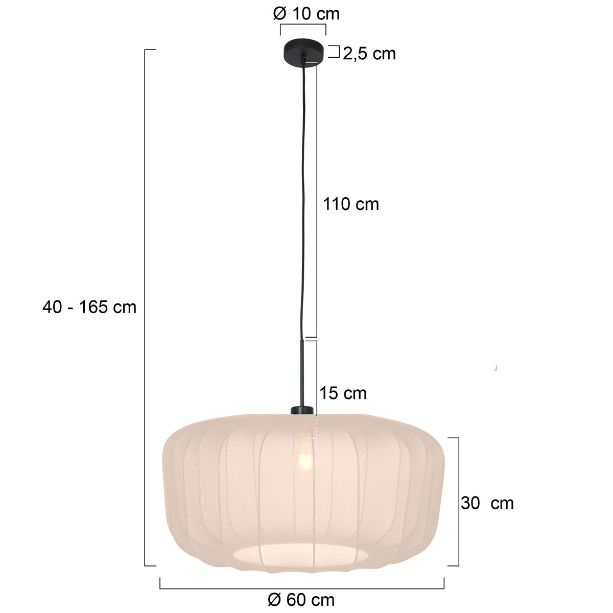 Hængelampe Vela Lino 4485ZW sort med beige-creme stofskærm