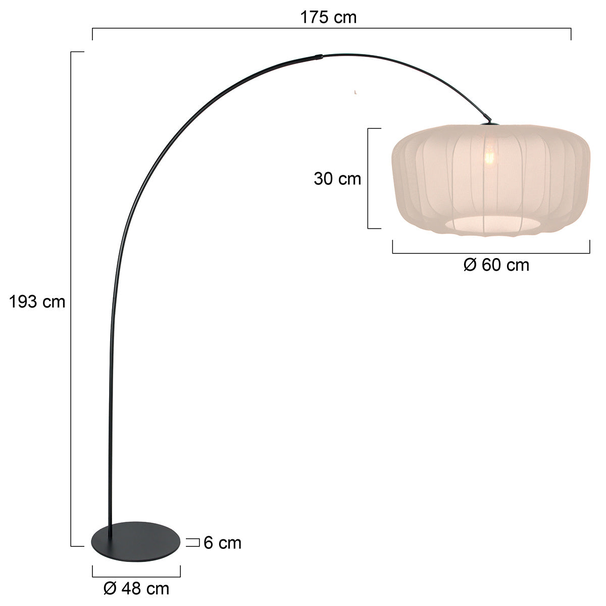Gulvlampe Curve 4520ZW - sort buelampe med beige stofskærm