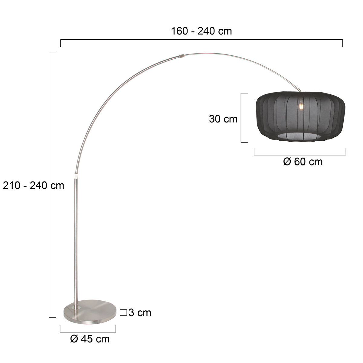 Buelampe Vela Lino 4559ST stål med sort tekstilskærm Ø60 cm