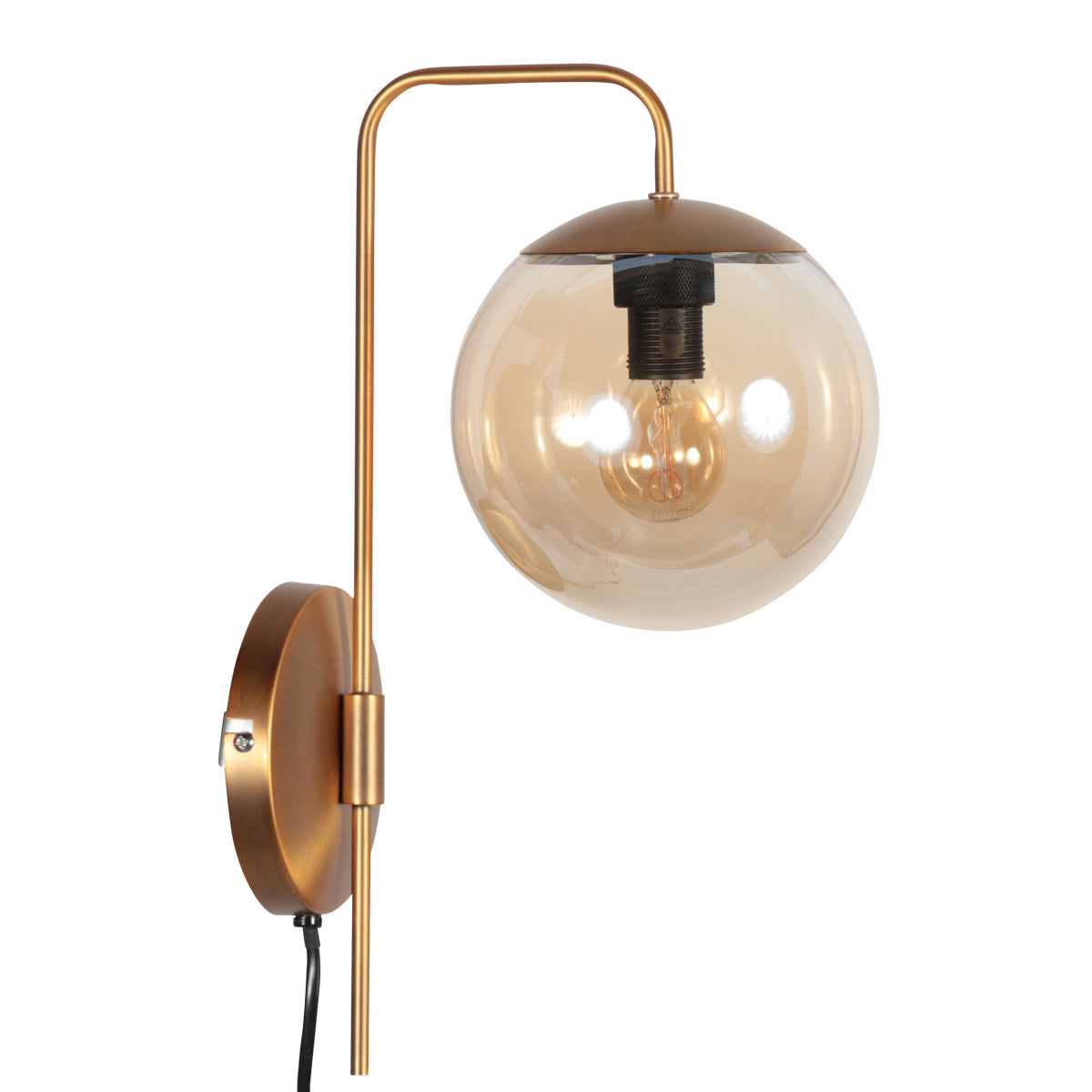 Væglampe Bollique 4609BR bronzefarvet med ravfarvet glas
