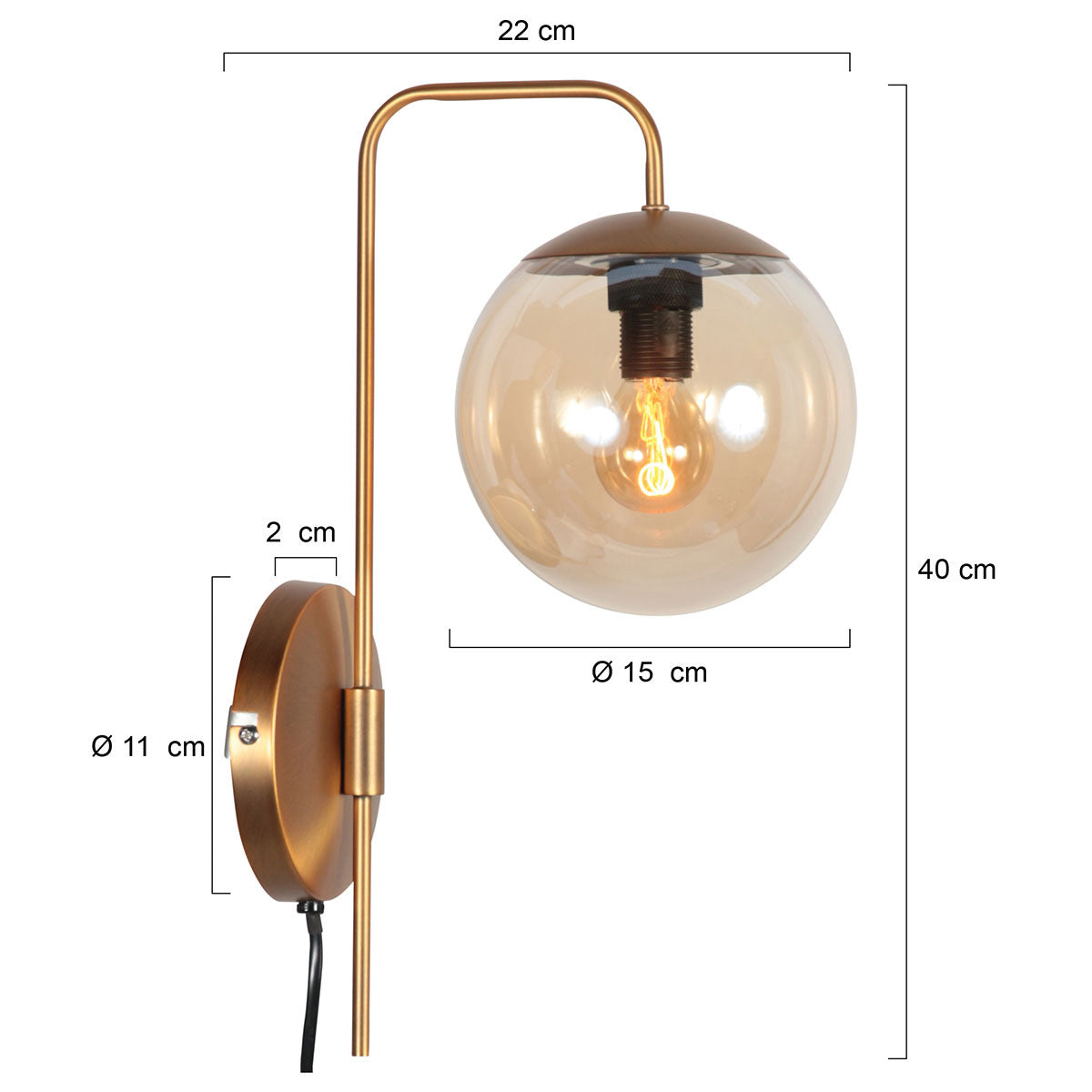 Væglampe Bollique 4609BR bronzefarvet med ravfarvet glas