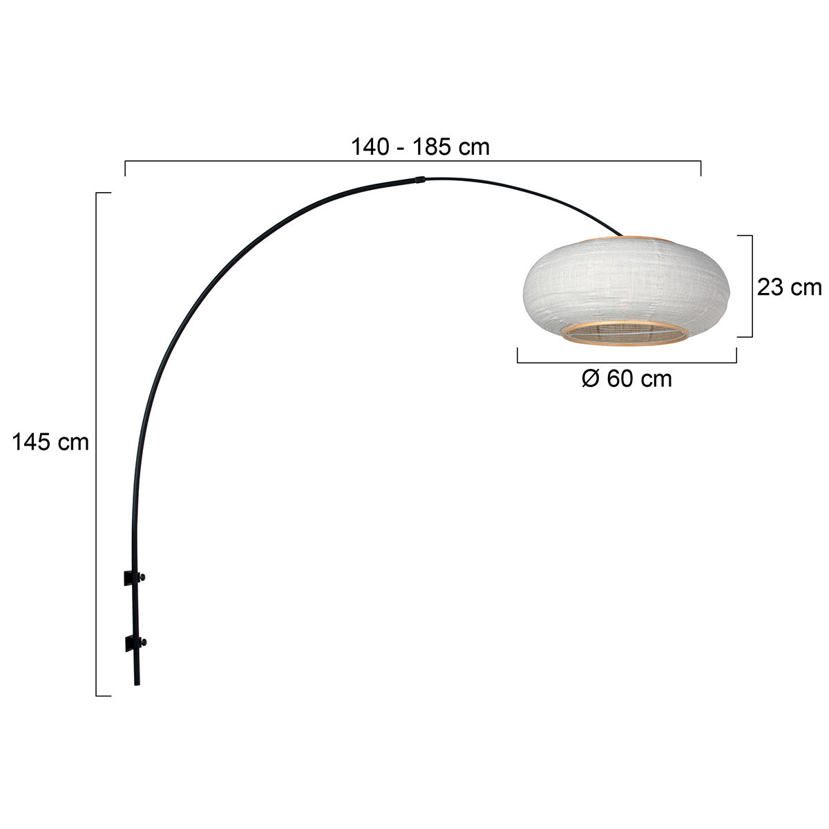 Buet væglampe Silva Alba 4619ZW sort med linnedskærm Ø60 cm
