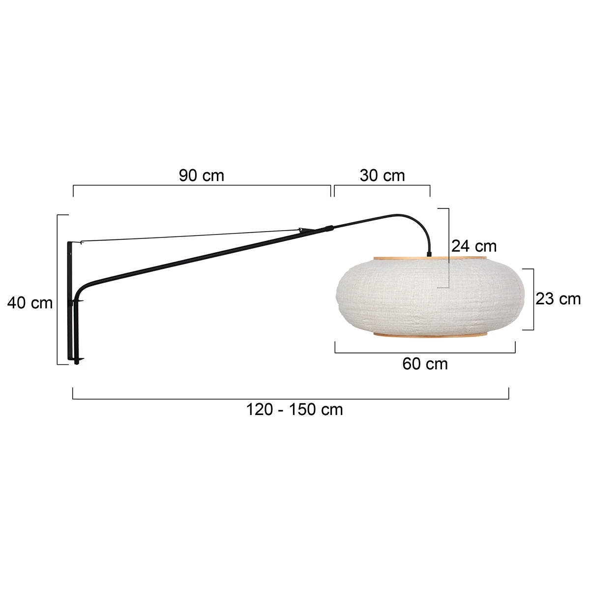 Væglampe Silva Alba 4626ZW sort med skærm i hør Ø60 cm