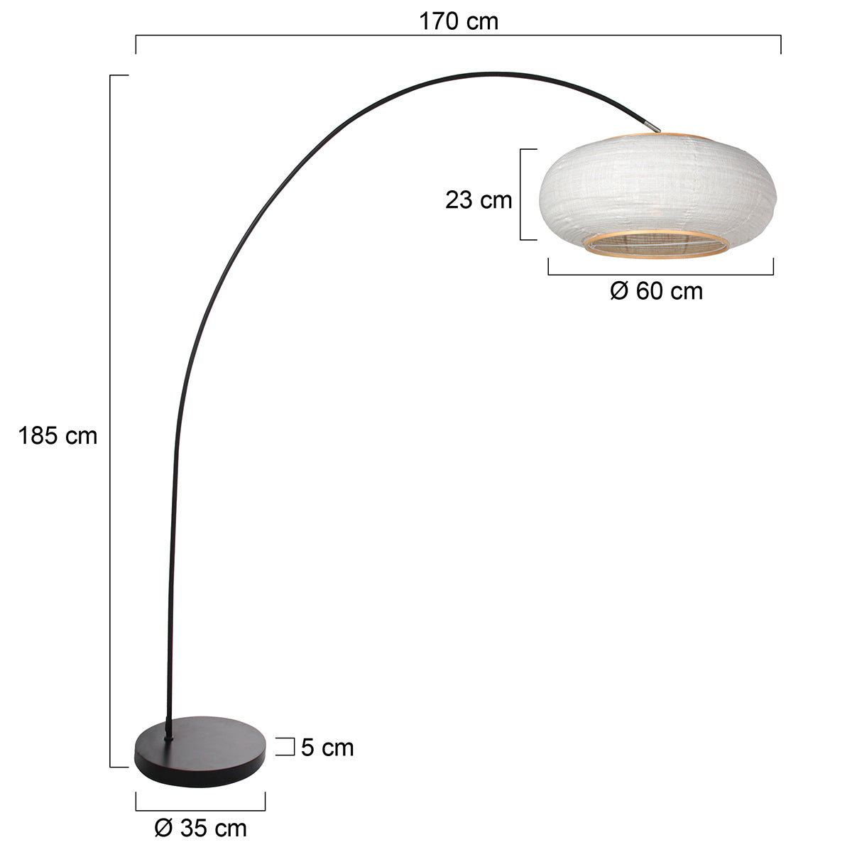 Buet gulvlampe Solva 4630ZW – sort buet gulvlampe med lampeskærm i linned Ø60 cm