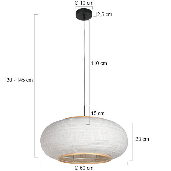 Hængelampe Silva Alba 4640ZW sort med linnedskærm Ø60 cm