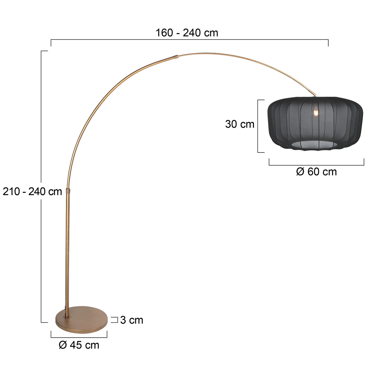 Buelampe Vela Lino 4674BR i bronze med sort tekstilskærm Ø60 cm