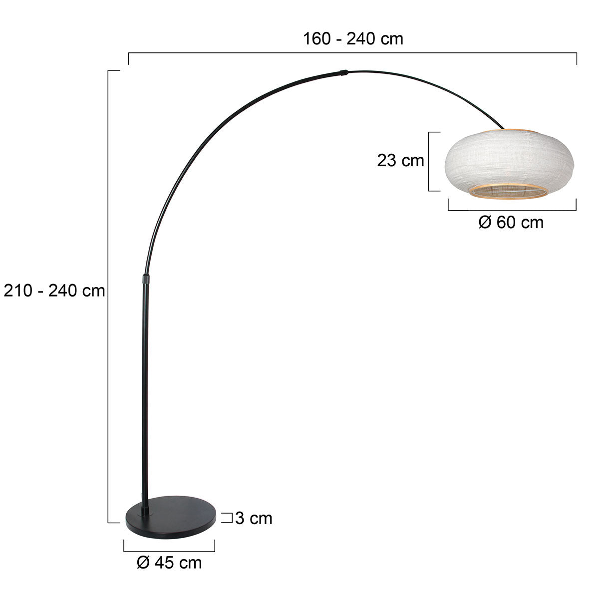 Buelampe Silva Alba 4691ZW sort med lampeskærm i linned Ø60 cm