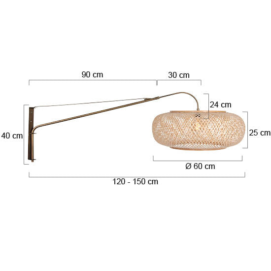 Væglampe Maze Natural 4744BR i bronze med bambusskærm Ø60 cm