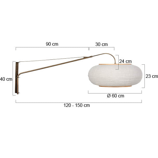 Væglampe Silva Alba 4747BR i bronze med linnedskærm Ø60 cm