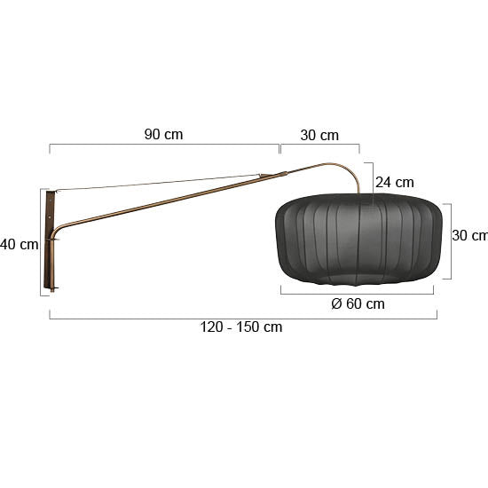 Væglampe Vela Lino 4749BR i bronze med sort tekstilskærm Ø60 cm