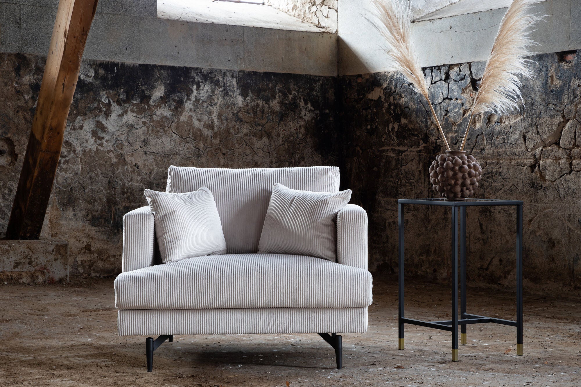 Venture Home Sofia Single Sofa - Black / Beige Corduroy