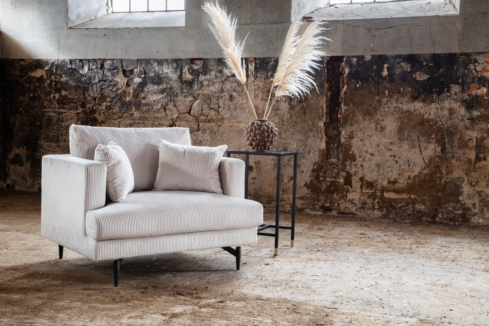 Venture Home Sofia Single Sofa - Black / Beige Corduroy