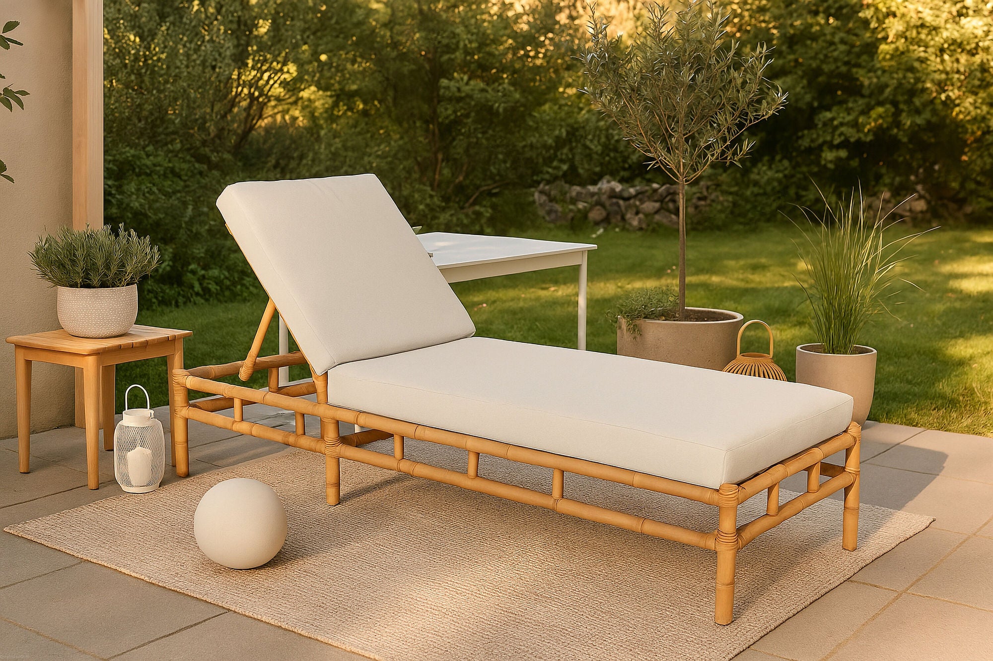 Venture Home Cane sun lounge - Bamboo / Grey Cushion