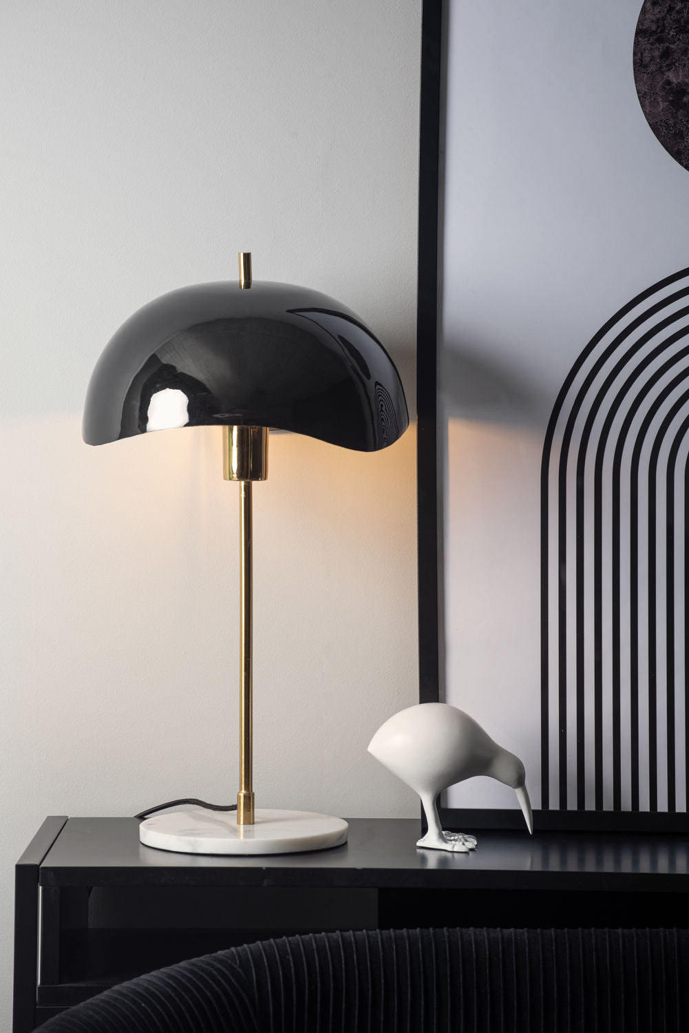 LEITMOTIV Table lamp Waved Dome enamel black
