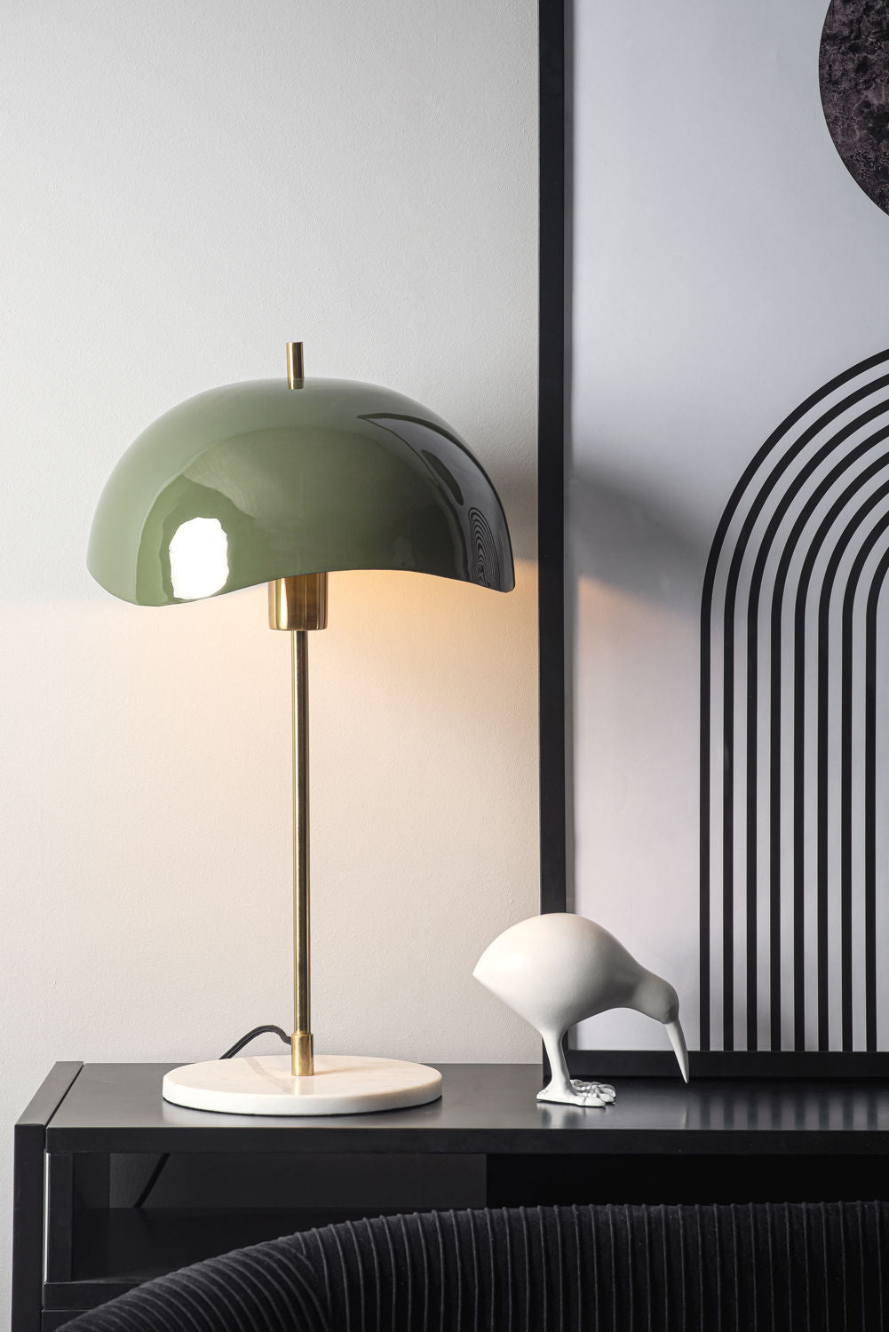 LEITMOTIV Table lamp Waved Dome enamel jungle green