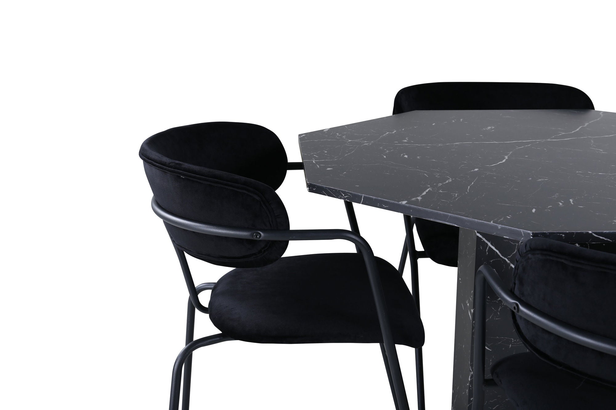 Venture Home Marbs rund spisebord , Black Black Glass Marble+Arrow armchair , Black Legs , Black Velvet_4
