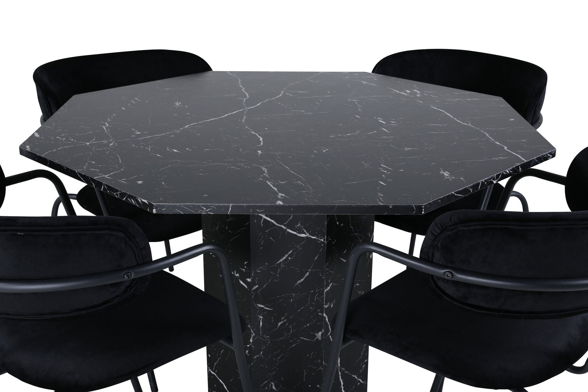 Venture Home Marbs rund spisebord , Black Black Glass Marble+Arrow armchair , Black Legs , Black Velvet_4