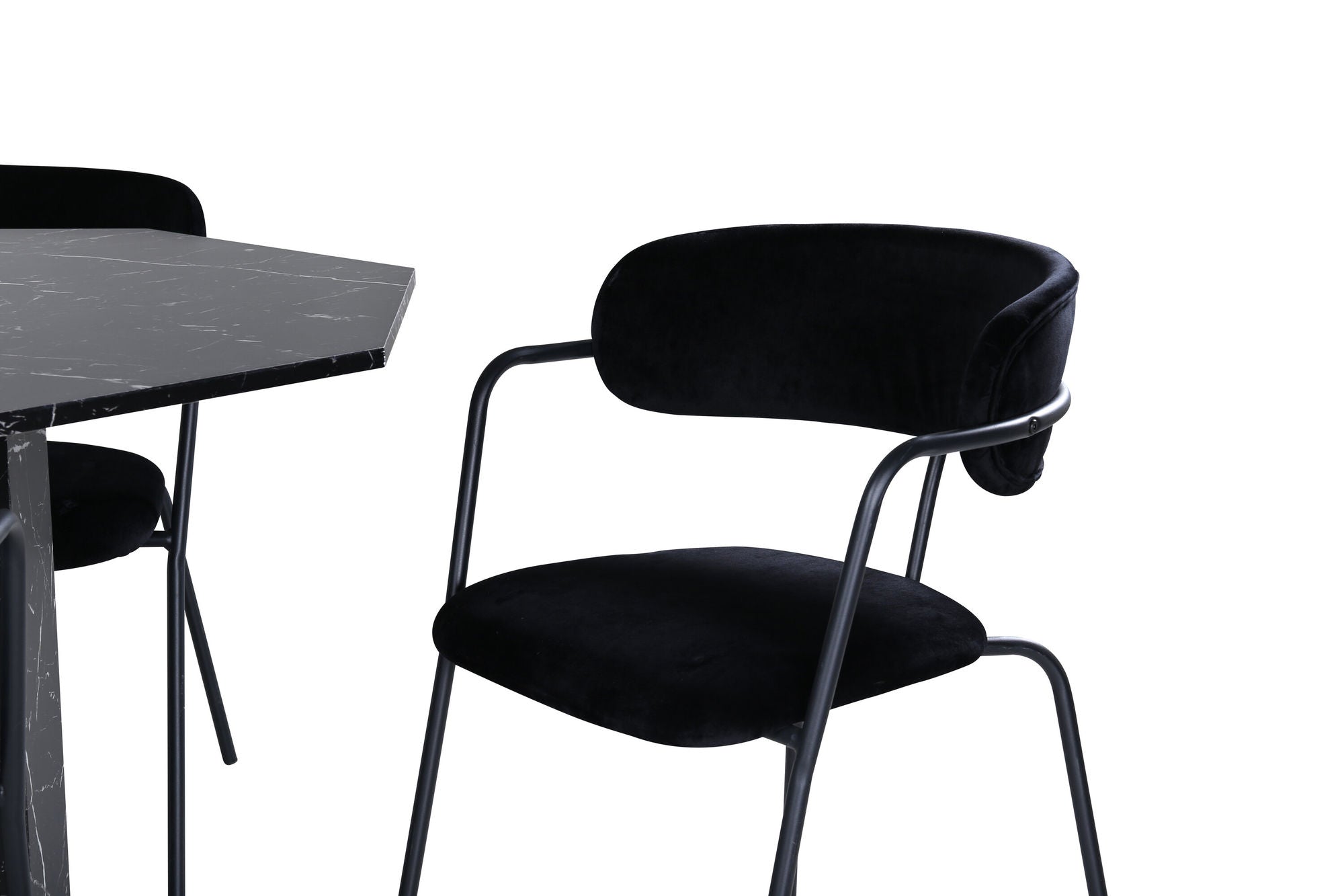 Venture Home Marbs rund spisebord , Black Black Glass Marble+Arrow armchair , Black Legs , Black Velvet_4