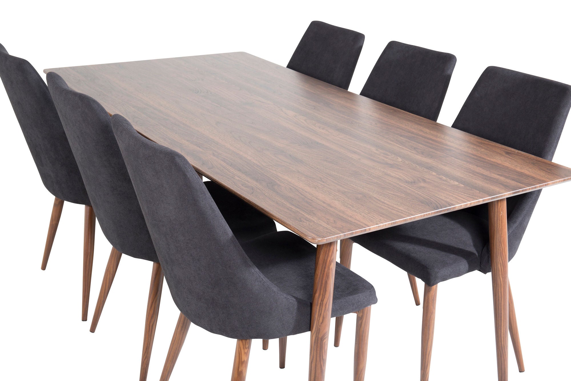 Venture Home Polar spisebord 180 cm - Walnut top - Walnut Legs+Leone Spisebordsstol - Walnut legs - Black Fabric_6